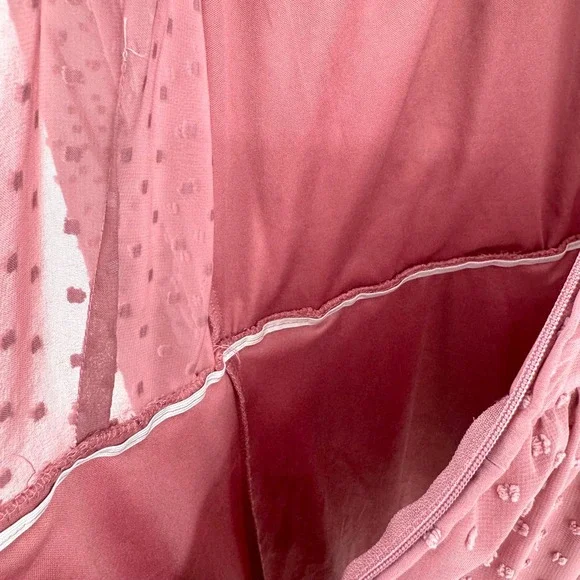 Trixxi Mauve Swiss Dot Tiered Mini Dress High Ruffle Neck Long Sleeve Women's M - Picture 9 of 13